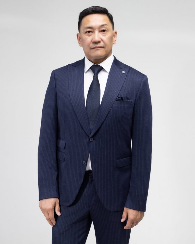 Костюм-двойка тёмно-синий в белую полоску