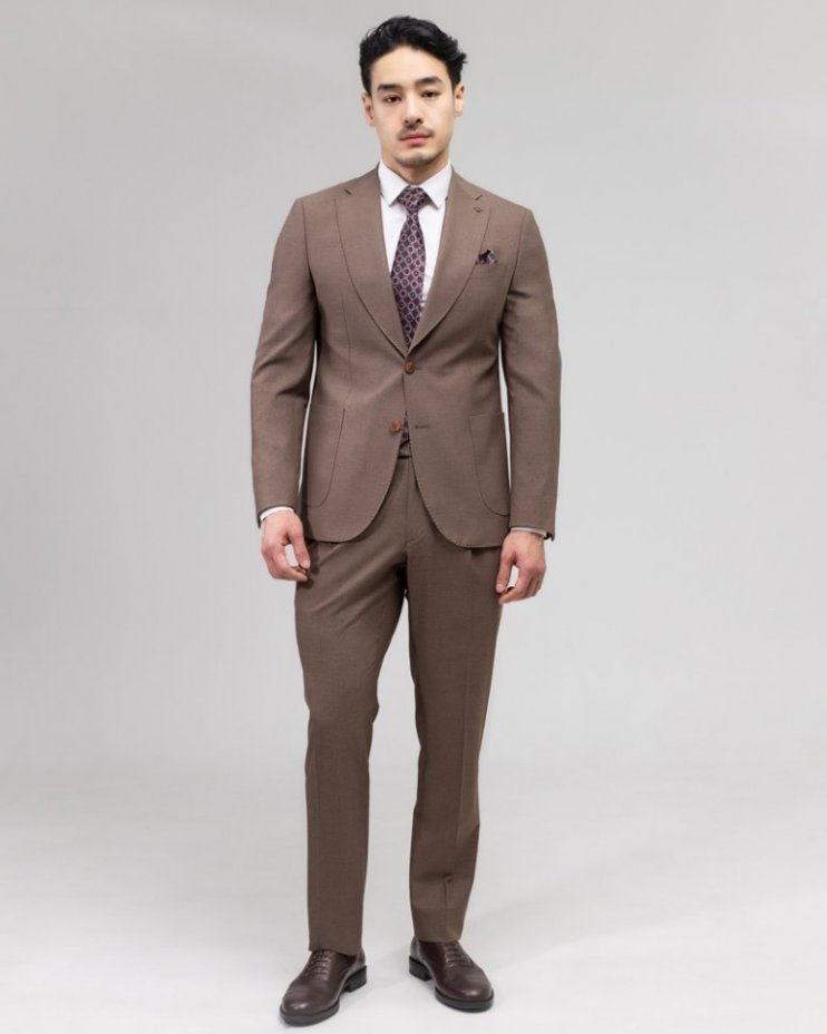 Молодежный костюм 2-ка Mazaltovman коричневый из фактурной ткани