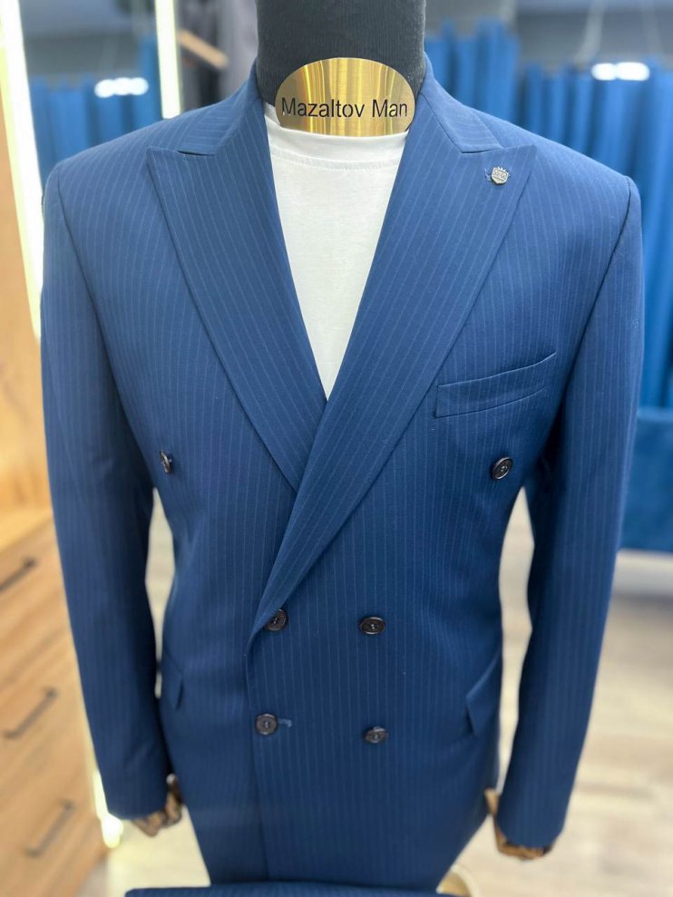 Костюм MAZALTOVMAN премиум 2-ка двубортный Синий в полоску