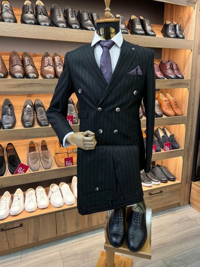 Костюм MAZALTOVMAN 2-ка премиум Черный в полоску двубортный